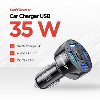 Taffware Car Charger Mobil Fast Charging QC 3.0 4 USB A Port 7A 35W - BK-358