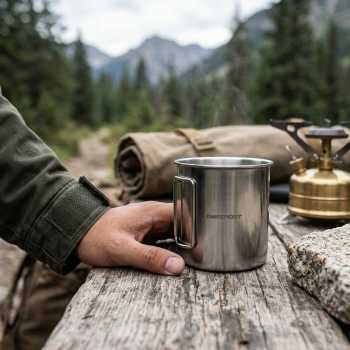 TaffSPORT Cangkir Kopi Stainless Steel Gagang Lipat Camping Mug - L164 - Gambar 2